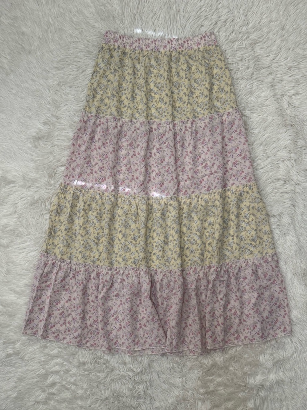 Floral Tiered Maxi Skirt - Pink & Cream - Picture 2 of 5